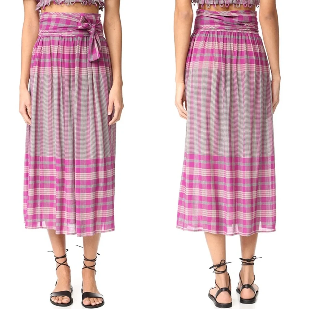 FULL SET Matching Set Apiece Apart Plaid Midi Skirt & Off the Shoulder Crop Top